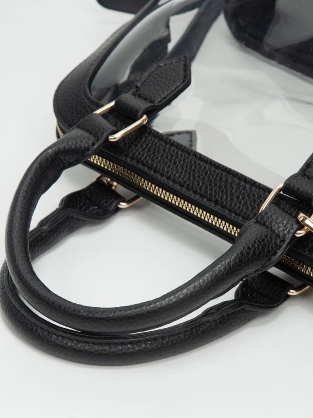 Clear Clear-Panel Tote with Black Trim and Gold Hardware - Picture 4 of 6